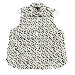 Lands' End Pineapple Print Sleeveless Button Down Top‎ Blouse 24W womens